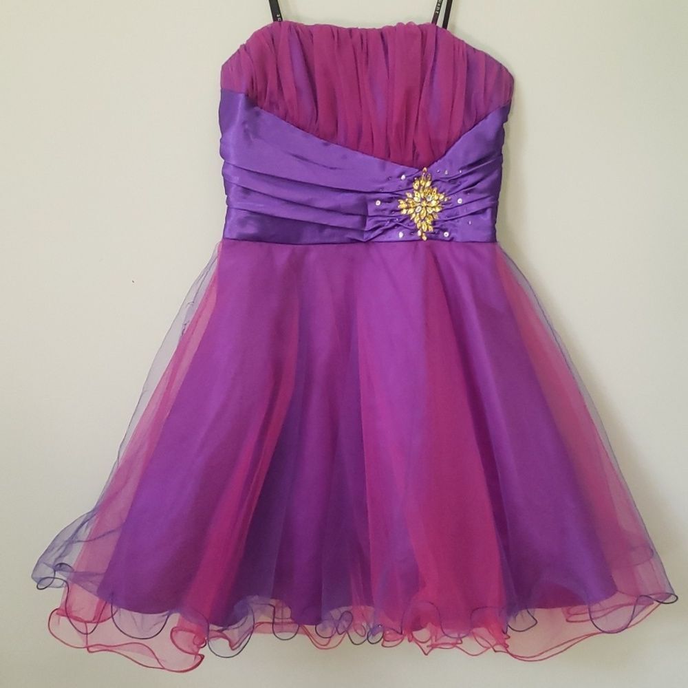 Y2K Masquerade Dress 5/6 Fit & Flare  Bejeweled Satin Chiffon Airy Princess Mini